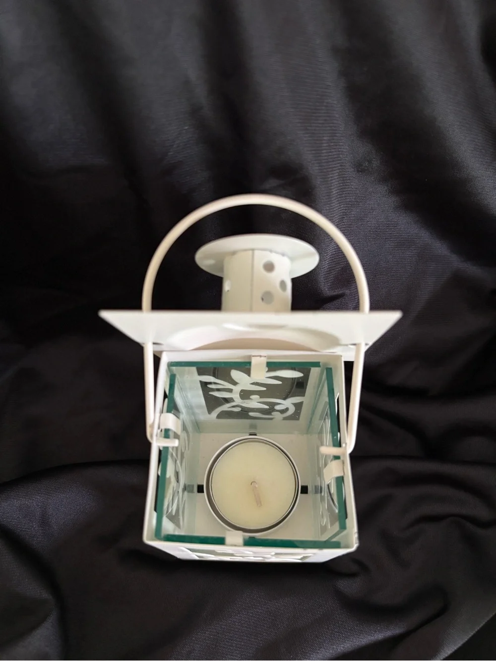 White Painted Metal Tabletop Lantern w/Tea Light